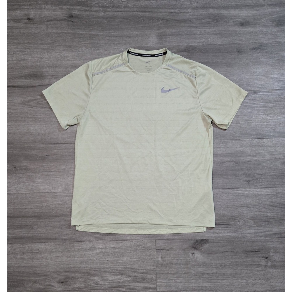 Nike Men's L Dri-Fit Miler Running Tee Reflective Green Performance Lightweight